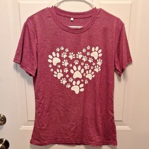 Pink T-Shirt with Paw Print Heart Design